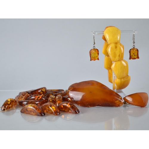 227 - A Collection of Amber and Amber Coloured Jewellery to comprise Panelled Bracelet in Egg Yolk Amber, ... 