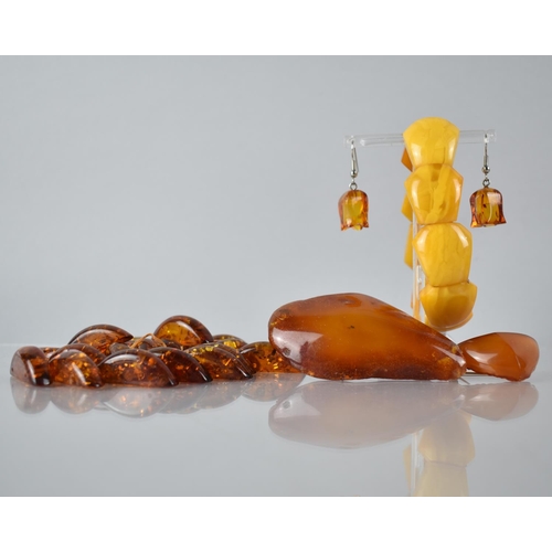 227 - A Collection of Amber and Amber Coloured Jewellery to comprise Panelled Bracelet in Egg Yolk Amber, ... 