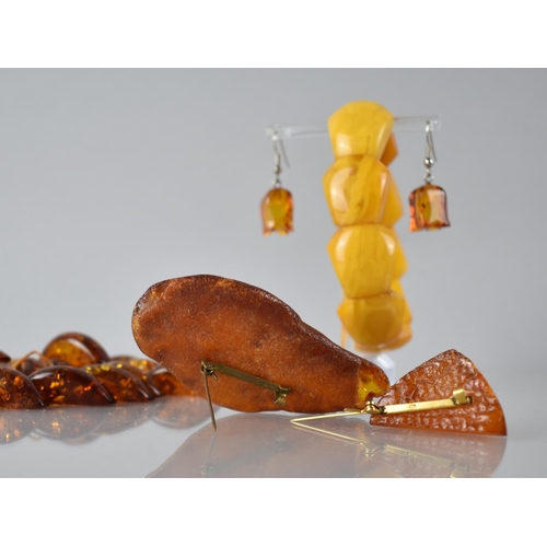 227 - A Collection of Amber and Amber Coloured Jewellery to comprise Panelled Bracelet in Egg Yolk Amber, ... 