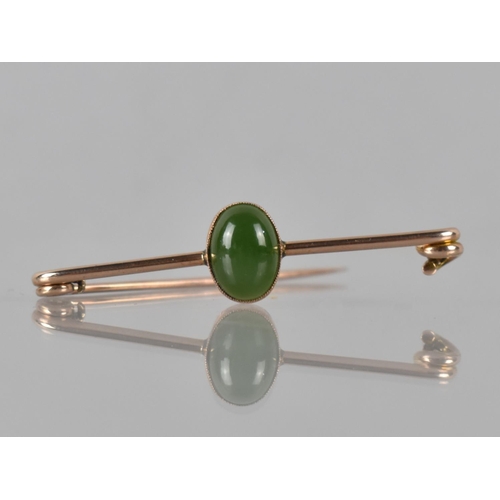 38 - A Victorian 9ct Rose Gold Bar Brooch with Central Green Nephrite Cabochon Oval, 14mm by 10mm in Coll... 