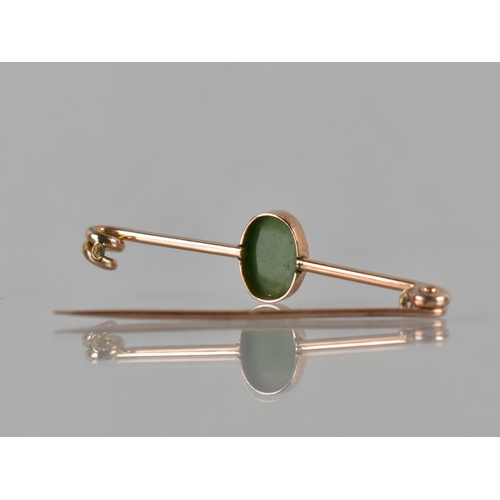 38 - A Victorian 9ct Rose Gold Bar Brooch with Central Green Nephrite Cabochon Oval, 14mm by 10mm in Coll... 