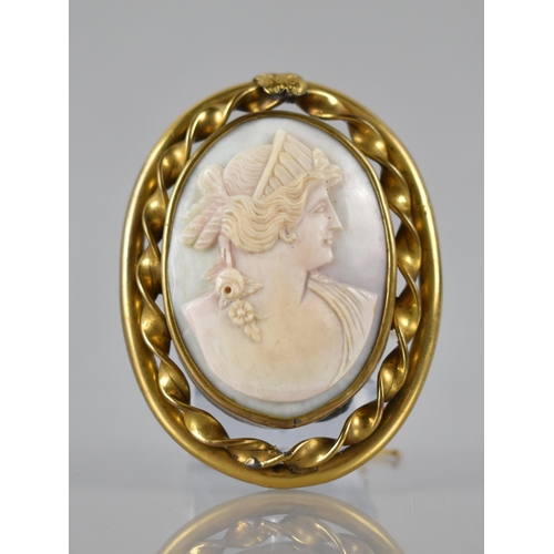 42 - A Large Victorian Cameo Brooch Depicting Classical Maiden, Possibly Aphrodite with Rose Necklace, Mo... 