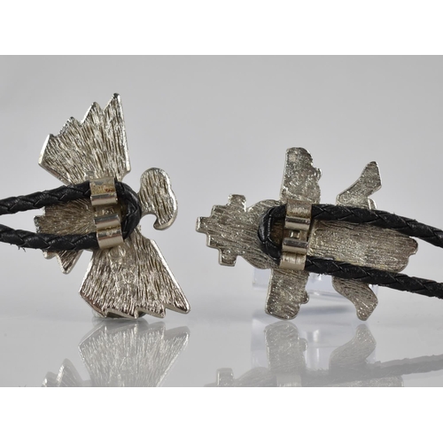 157 - Two Native American Bolos, Silvered Metal with Enamel Decoration Depicting Thunderbird and Knifewing... 