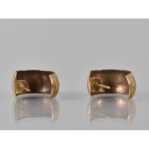 115 - A Pair of Vintage 9ct Gold Earrings, Textured Bark Effect Hoop Design, 29.5mm Wide, 2.8gms, Marked t... 