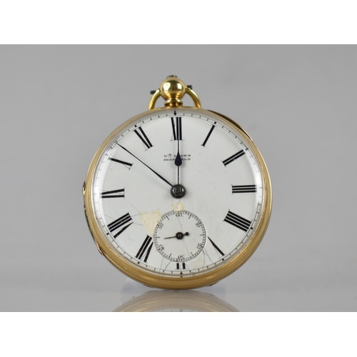 132 - A Victorian 18ct Gold Pocket Watch by William Brown, White Enamel Dial with Roman Numerals and Blue ... 