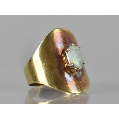 54 - A 14ct Gold and Opal Ring, Cabochon Opal 7.5mm by 5mm Approx, Set in Six White Metal Claws and Raise... 