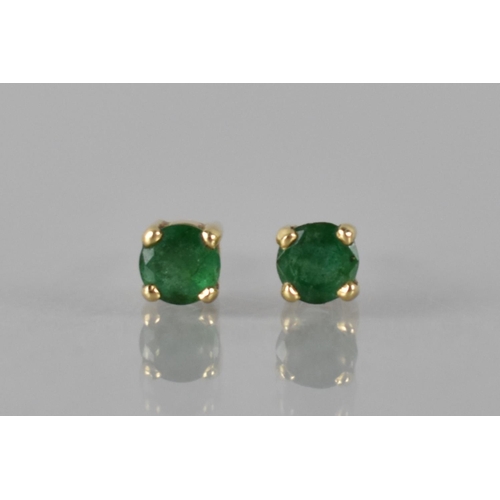 117 - A Pair of Gold Metal Mounted Emerald Solitaire Earrings, Round Cut Stones Measuring 3.5mm Diameter, ... 