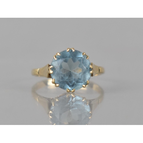 61 - A 9ct Gold Mounted Aquamarine Solitaire, Centre Round Cut Stone Measuring Approx 10mm Diameter Set i... 