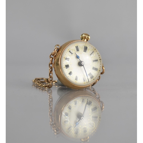 133 - A Gold Coloured Metal Cased Antique Ball Watch, Chain Stamped for 15 Carat Gold, White Enamelled Dia... 