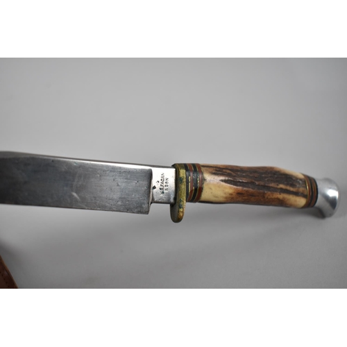 100 - A Mid 20th Century Bone Handled Hunting Knife by W R Fagan, with Leather Scabbard