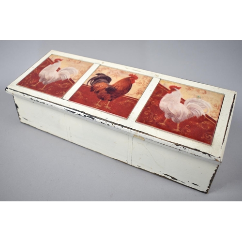 105 - A White Painted Three Section box, the Sloping Lid Decorated with Poultry, 32cm Wide