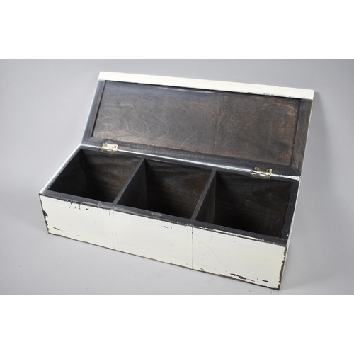 105 - A White Painted Three Section box, the Sloping Lid Decorated with Poultry, 32cm Wide