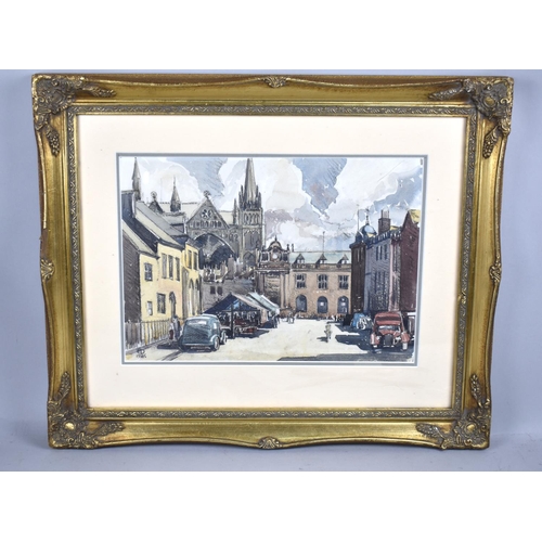 111 - A Gilt Framed Watercolour Depicting Street Market, Monogrammed EP 1945, 39x27cm