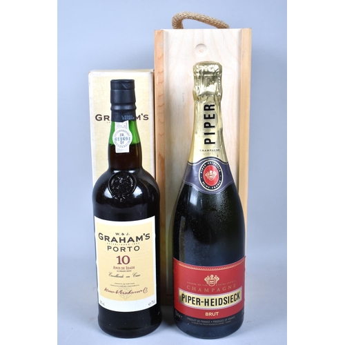 116 - A Single Bottle of Piper Heidsieck Champagne in Wooden Case together with a Single Bottle of Grahams... 