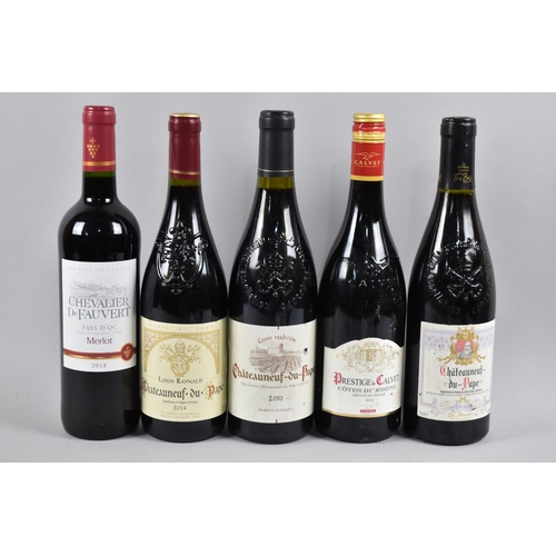 118 - A Collection of Five Bottles Mixed Red Wines to include Three Bottles Chateauneuf Du Pape