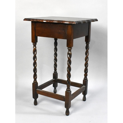 129 - An Edwardian Oak Square Topped Barley Twist Occasional Table, 74cms High