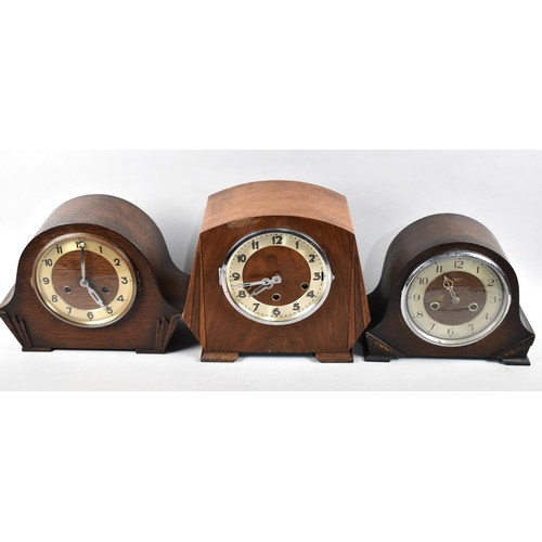 131 - A Collection of Three Art Deco Oak Cased Mantel Clocks to include Westminster Chime Example