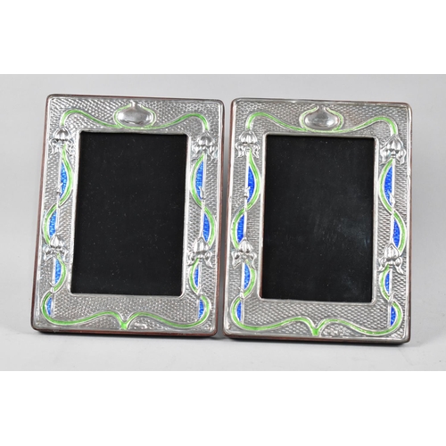 138 - A Pair of Silver and Enamel Art Nouveau Style Easel Back Photo Frames, Each 19x14.5cms