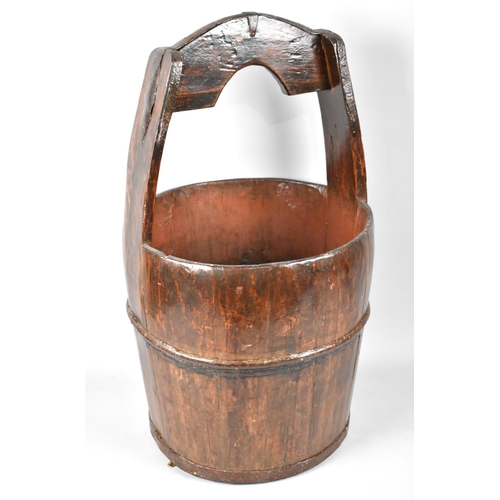 141 - A Vintage Metal Bound Coopered Well Bucket, 60cms High and 35cms Diameter