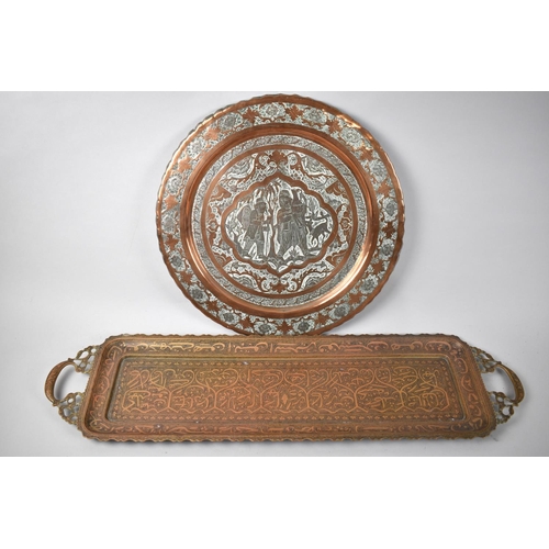 145 - A Cairoware Mixed Metal Charger, 39cms Diameter together with a Niello Two Handled Tray with Islamic... 