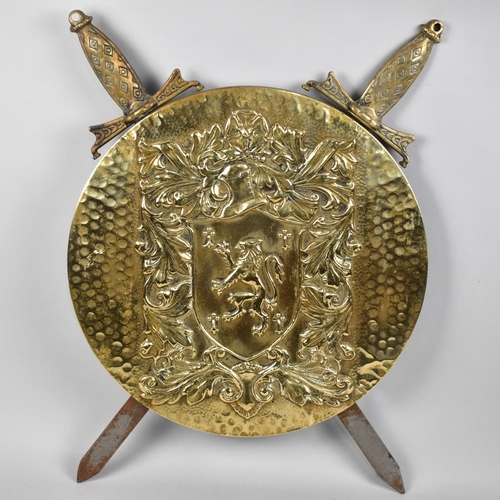 153 - A Mid 20th Century Brass and Steel Wall Hanging in the Form of a Circular Scottish Shield and two Sw... 