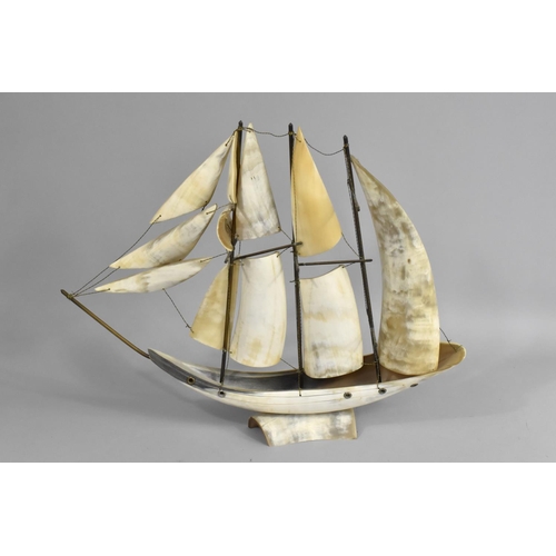 159 - A Vintage Horn Three Masted Ship Together with Two Modern Oriental Cork Dioramas