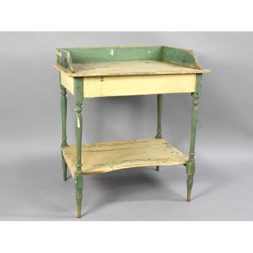 162 - A Painted and Stencilled Pine Washstand with Galleried Top and Turned Supports, 67cm Wide