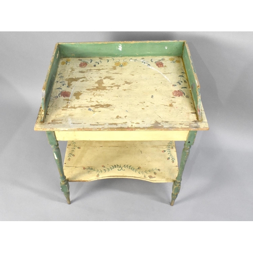 162 - A Painted and Stencilled Pine Washstand with Galleried Top and Turned Supports, 67cm Wide