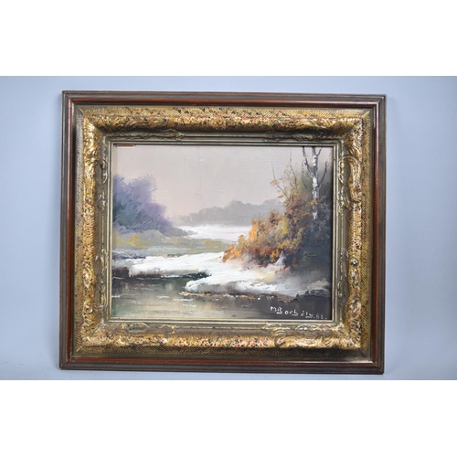 164 - A Modern Gilt Framed Oil on Canvas Depicting Winter Beach Scene, 28x22cm