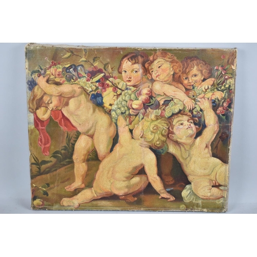 167 - A Mounted but Unframed Oil on Canvas depicting Cherubs with Fruit, 56x47cm