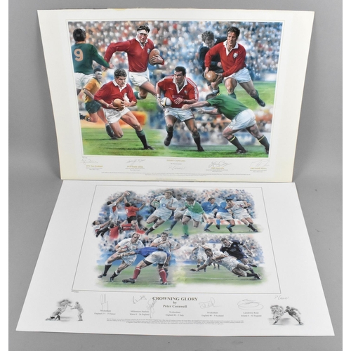 175 - Two Unframed Signed Rugby Football Prints, Crowning Glory and Lions' Captains Both by Peter Cornwell... 