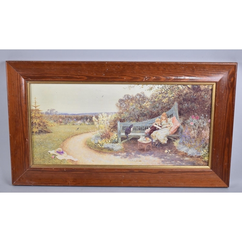 179 - A Framed Print Depicting Mother and Child in Garden, 51x24cm