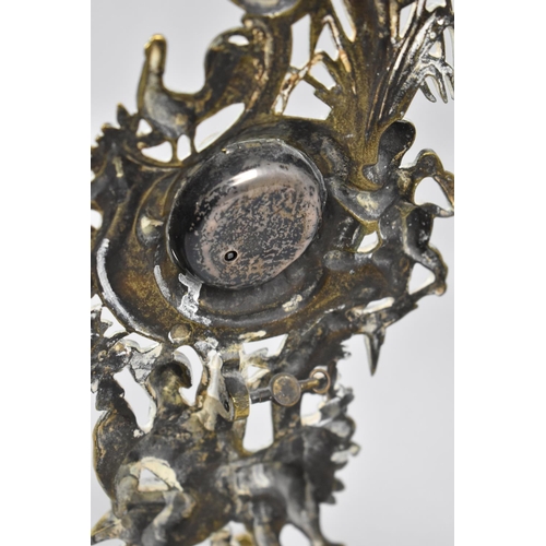 18 - A 19th Century Pierced Brass Watch Holder Depicting Seated Father Time, Cherubs, Cockerel and Owl. S... 