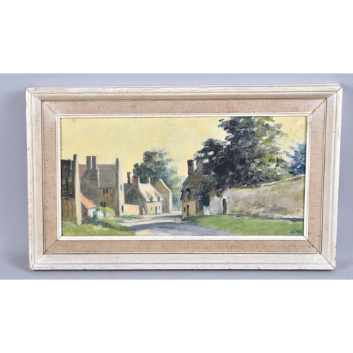 180 - A Framed Oil on Board Depicting Village Street Signed D J Allen, 37x18cm