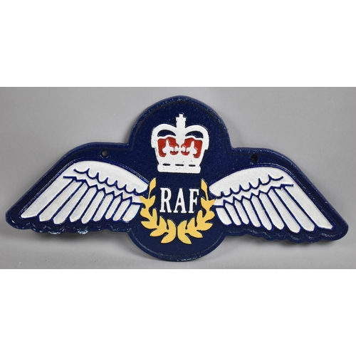 182 - A Reproduction Cold Painted Cast Metal Sign for the RAF, 35cm Wide