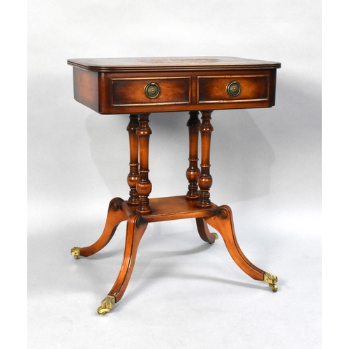 186 - A Reproduction Walnut Occasional table with Two Short Drawers Matched by Dummies, Cross Banded Top a... 