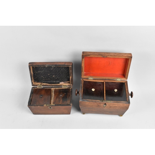 2 - Two 19th Century Mahogany Sarcophagus Shaped Tea Caddies for Restoration, Largest 21cms Wide