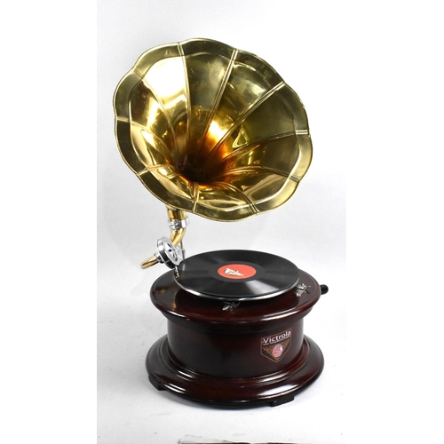 200 - A Reproduction Wind Up Gramophone with Brass Horn, Working Order