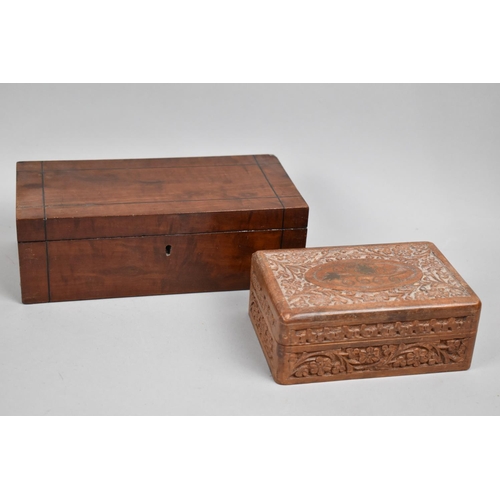 205 - A Rectangular Mahogany Box and a Carved Brass Inlaid Cigarette Box