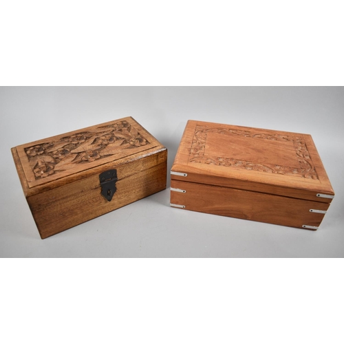 208 - Two Continental Boxes with Carved Hinged Lids, 25cms Wide