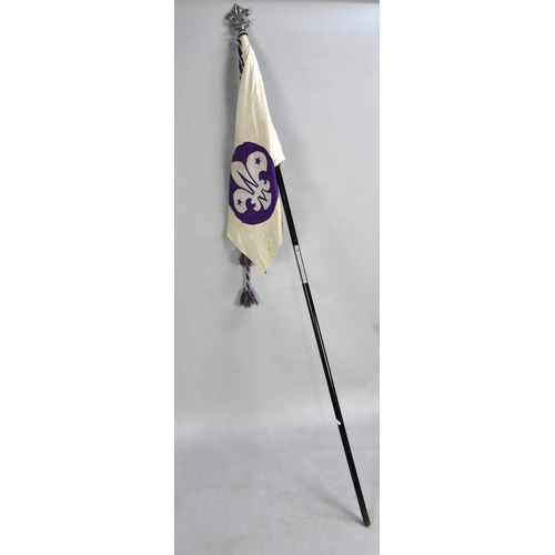 219 - A Two Part Ebonized Flagpole with Scouting Finial together with Embroidered Scout Flag, 220cms Long