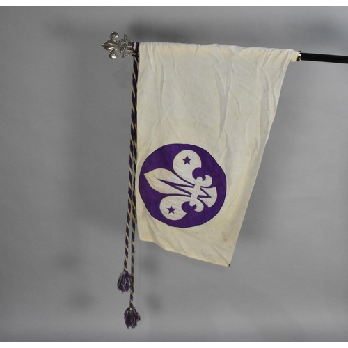 219 - A Two Part Ebonized Flagpole with Scouting Finial together with Embroidered Scout Flag, 220cms Long