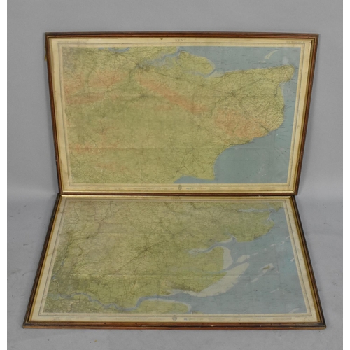 225 - Two Framed Bartholomew's Maps, Kent and Essex, 83cms by 50cms