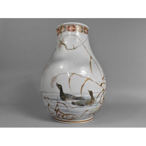 234 - A Hand Painted Japanese Vase, the Body Decorated with Ducks in Flight and in Water with Reeds and Ro... 