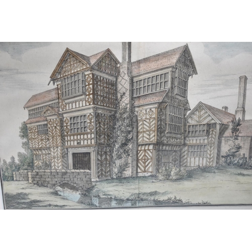 255 - A Framed Coloured Engraving of South East View of Little Moreton Hall, Cheshire, Subject 36x25cm