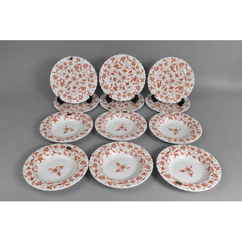 258 - A Set of Six Aynsley Madrigal Terracotta Pattern Plates and Six Bowls