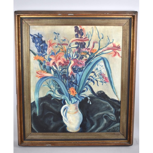 266 - A Framed Oil on Canvas, Still Life Jug of Flowers, Signed R Skyborne 1929, Subject 49x58cm