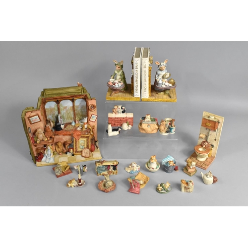 286 - A Collection of Peter Fagen Hand Painted Resin Ornaments to Comprise Large 'Curios' Shop, Cats etc