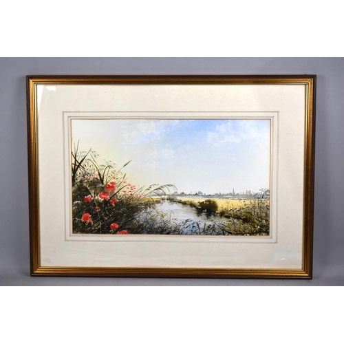 289 - A Framed Watercolour, Poppies Looking Towards Whittlesey Across the Herne, Signed D Massey, Subject ... 