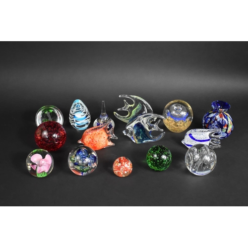 328 - A Collection of Various Glass Paperweights, Fish Ornaments etc